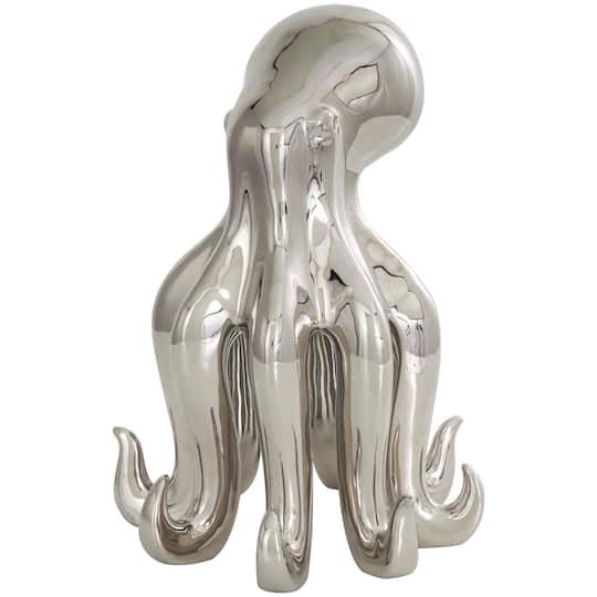12" Silver Ceramic Octopus Sculpture